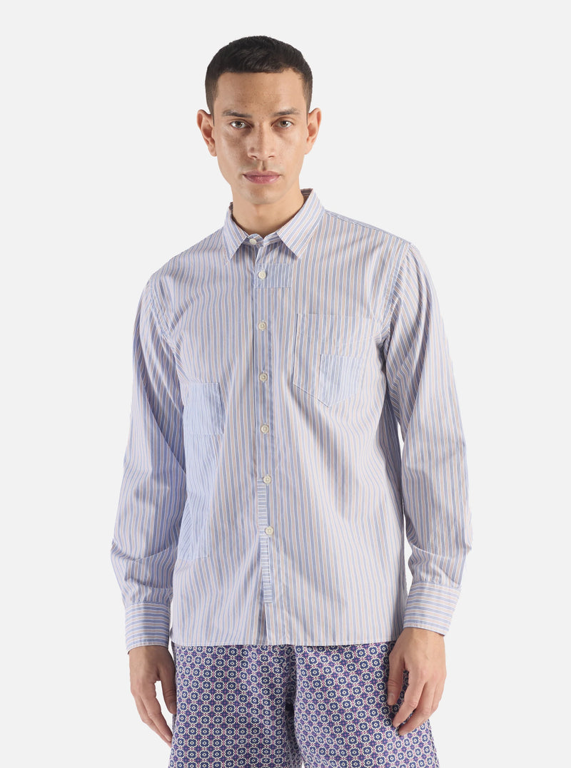 Patched Shirt Busy Stripe Cotton