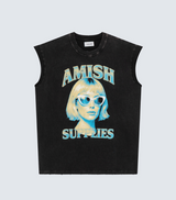 T-shirt smanicata con stampa short hair.